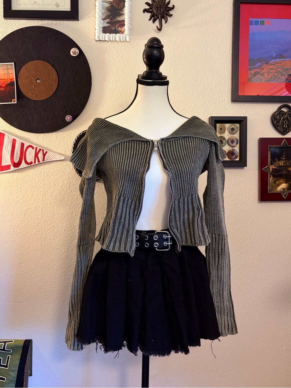 Almost Famous Ribbed Zip-Front Cropped Sweater Jacket